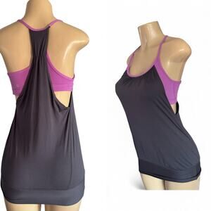 Lululemon Tank Top Women 4 Gray Purple No Limits Sport Gym Built In Bra Athleti